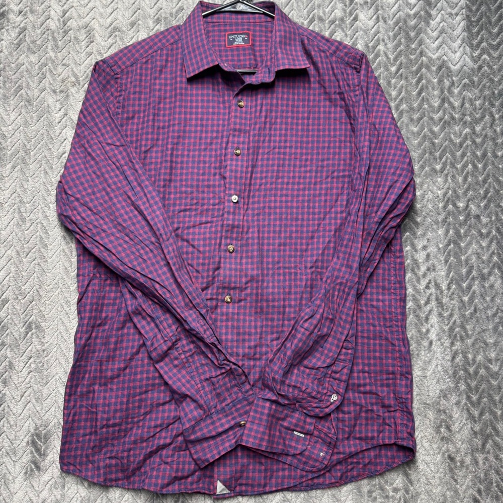 UNTUCKit Andretti Shirt Large Tall Slim Navy Red Excellent Gingham Cotton (2112)